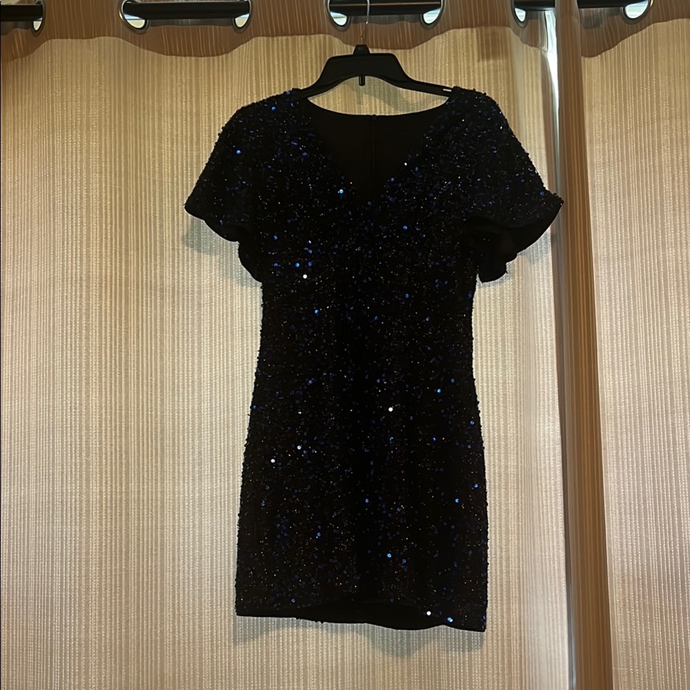 SHEIN Black Mini Dress with Blue Sequins
